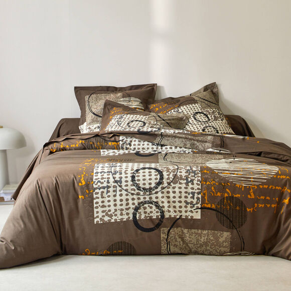 Linge de lit Diane imprim&eacute; graphique - coton 57 fils/cm&sup2; (chocolat)