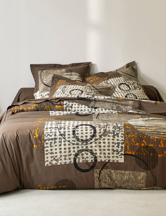Linge de lit Diane imprim&eacute; graphique - coton 57 fils/cm&sup2; (chocolat)