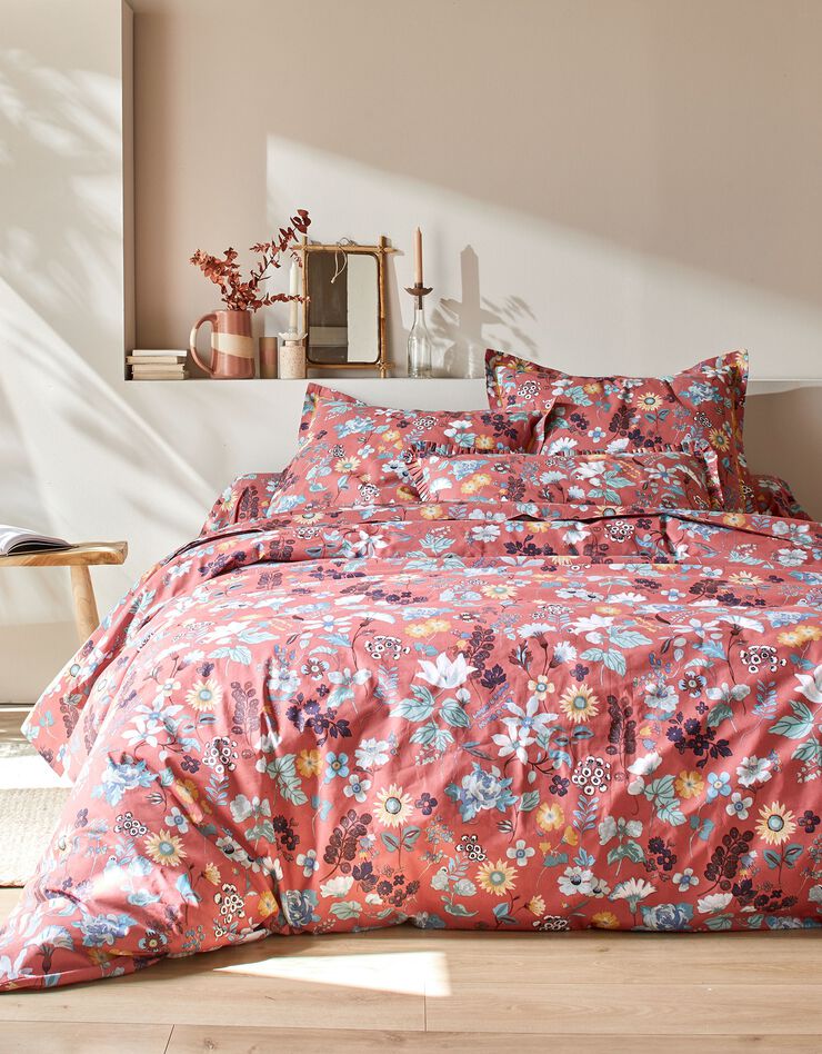 Linge de lit Kelly en coton imprimé floral (bois de rose)