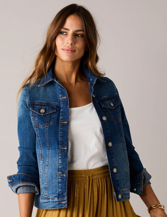 Veste boutonn&eacute;e en jean (stone)
