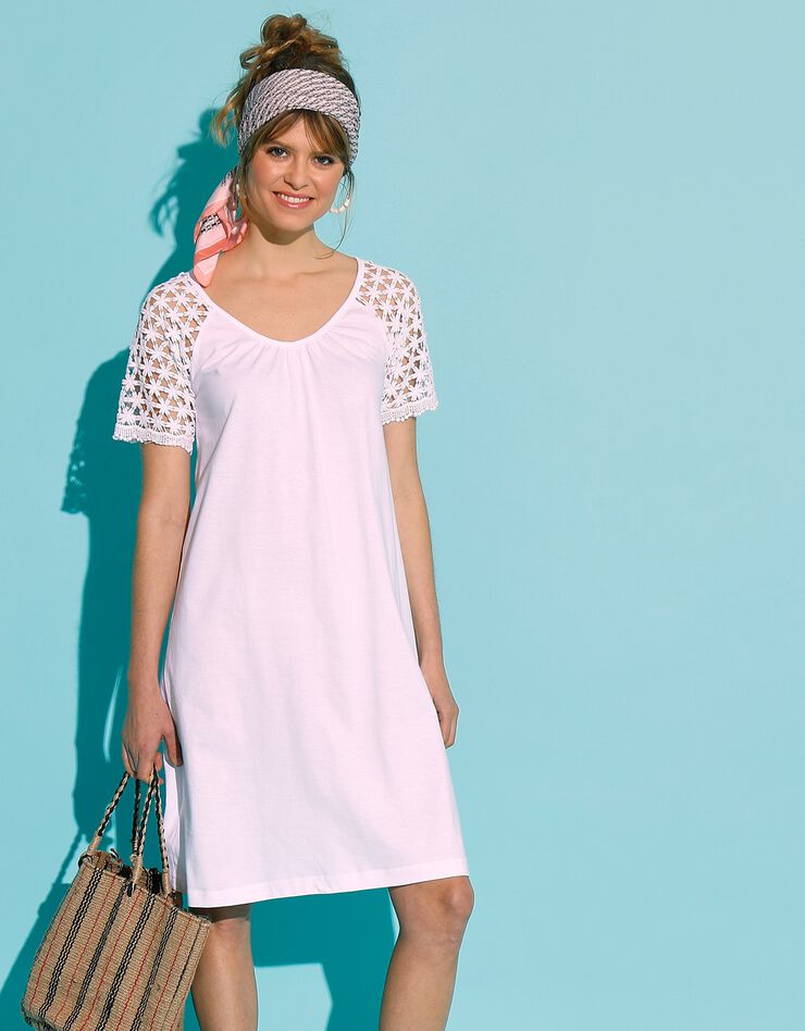 Robe maille manches courtes macramé (blanc) Robe maille manches courtes macramé (blanc)