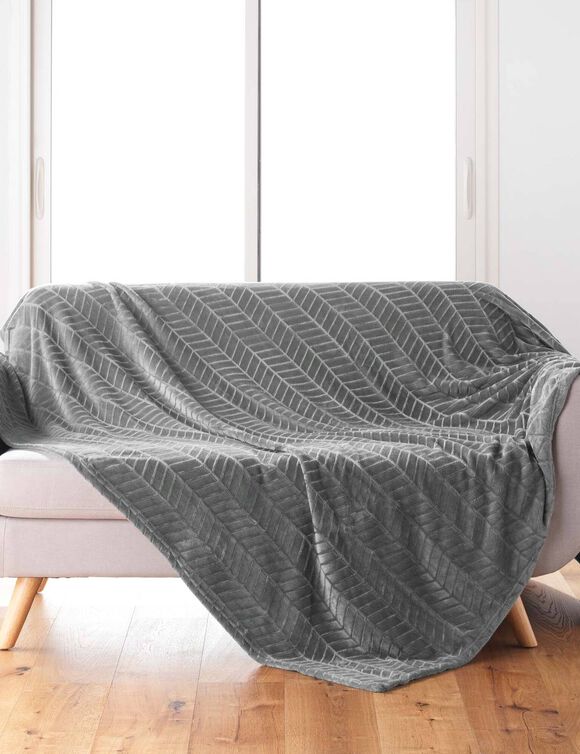 Plaid polaire reli&eacute;f&eacute; toucher peluche  (anthracite)
