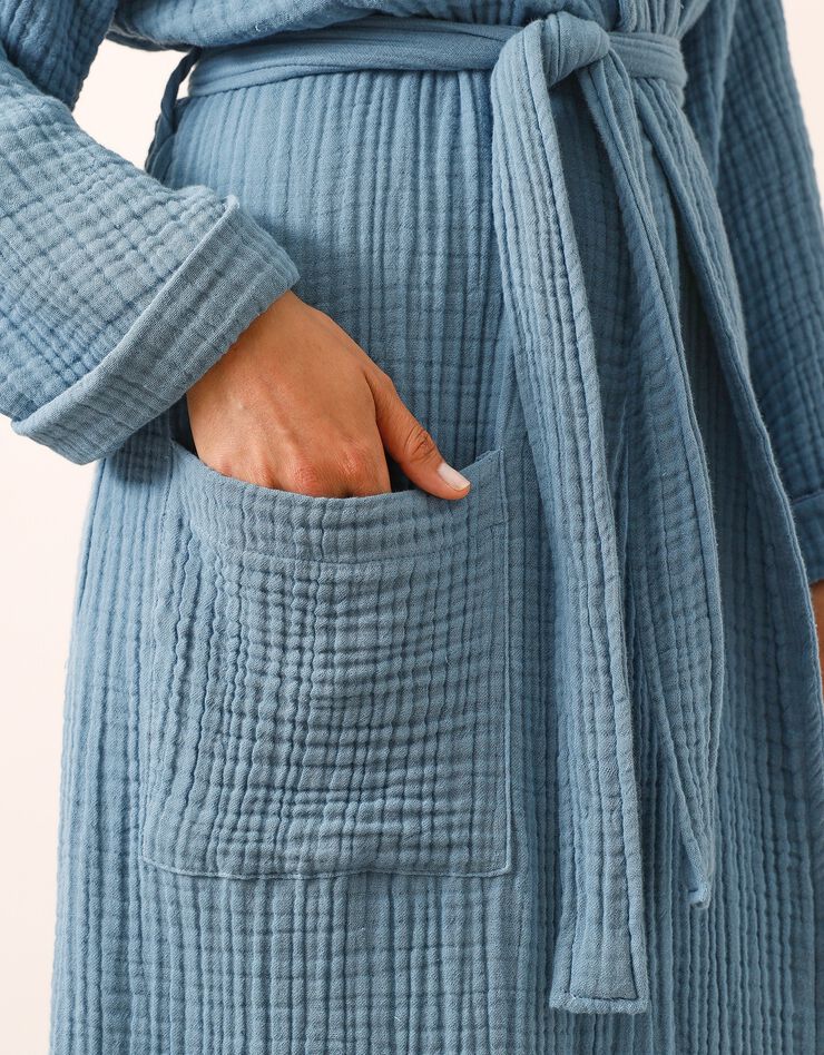 Peignoir uni en triple gaze de coton  (bleu)