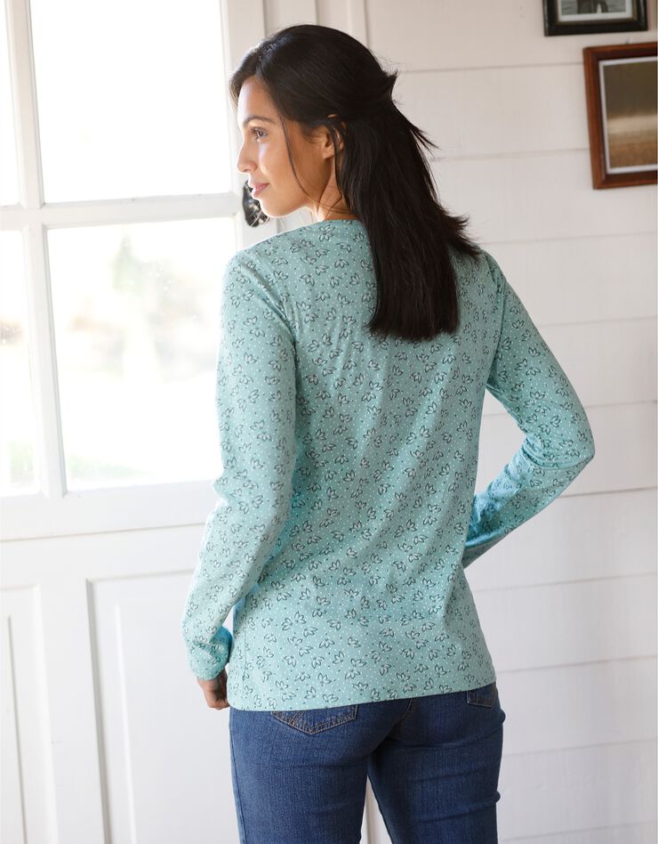 Tee-shirt imprimé manches longues jersey coton bio (vert) Tee-shirt imprimé manches longues jersey coton bio (vert)