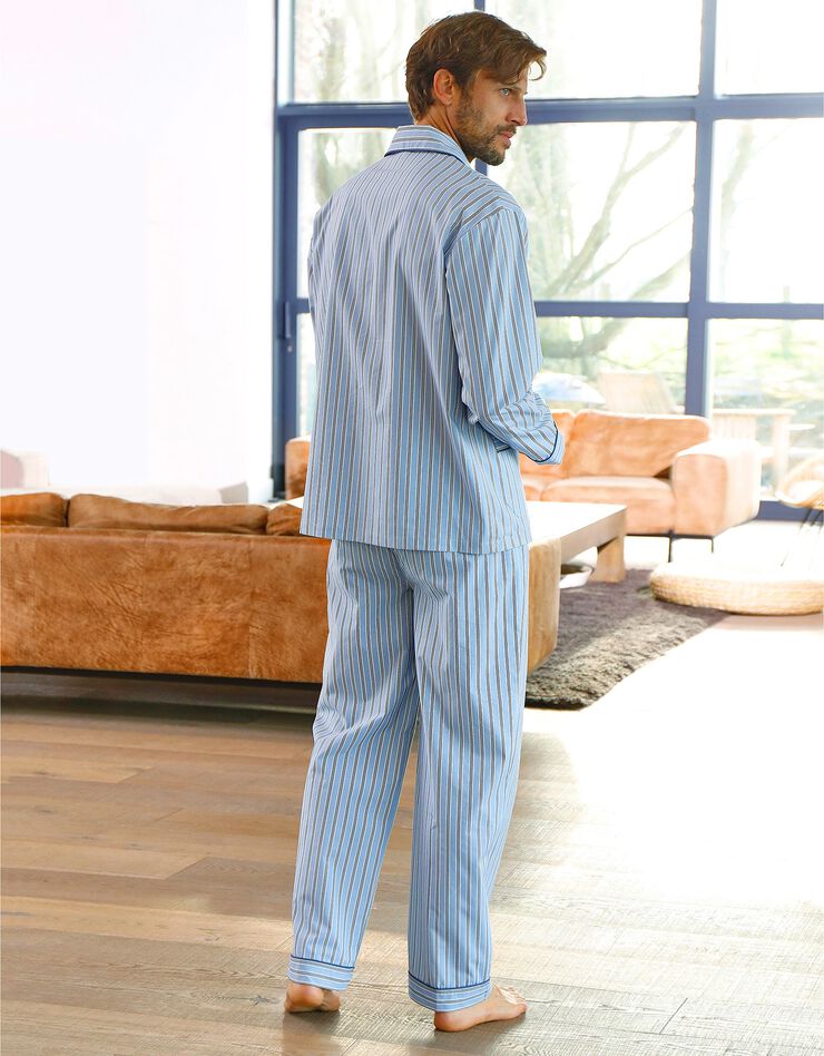 Pyjama rayures - pilou coton (bleu ciel)