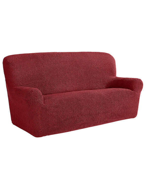 Housse bi-extensible microfibre gaufrée pour fauteuil et canapé (bordeaux)