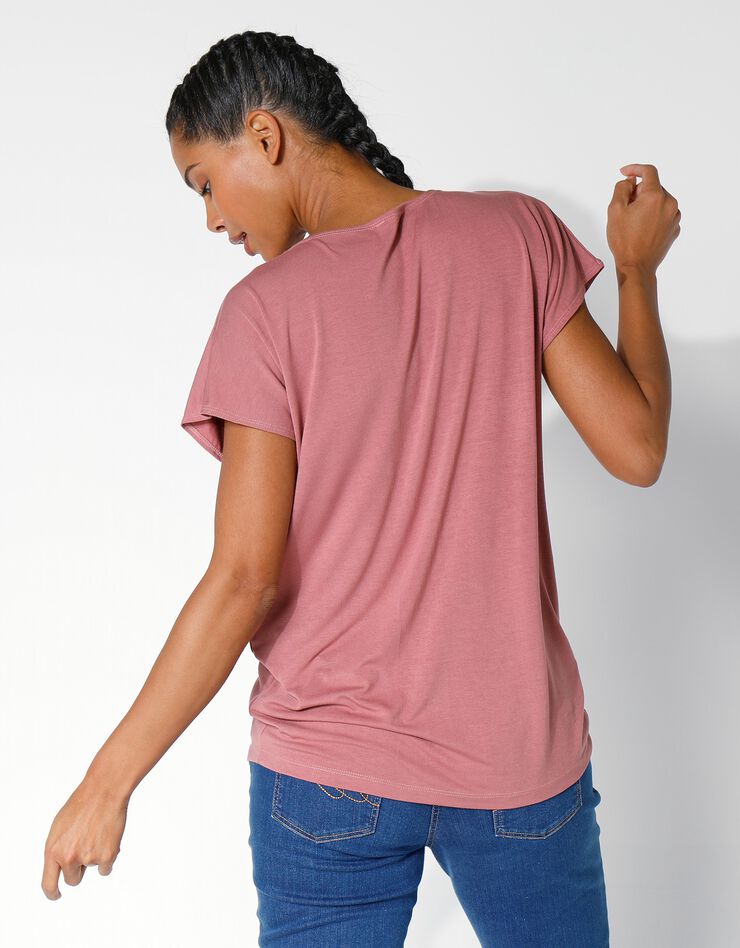 Tee-shirt col tunisien uni, maille fluide (bois de rose) Tee-shirt col tunisien uni, maille fluide (bois de rose)