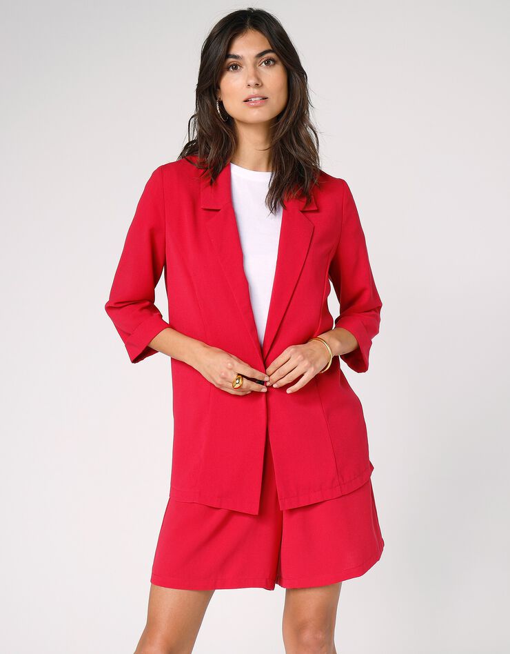 Veste blazer fluide manches 3/4 (framboise)