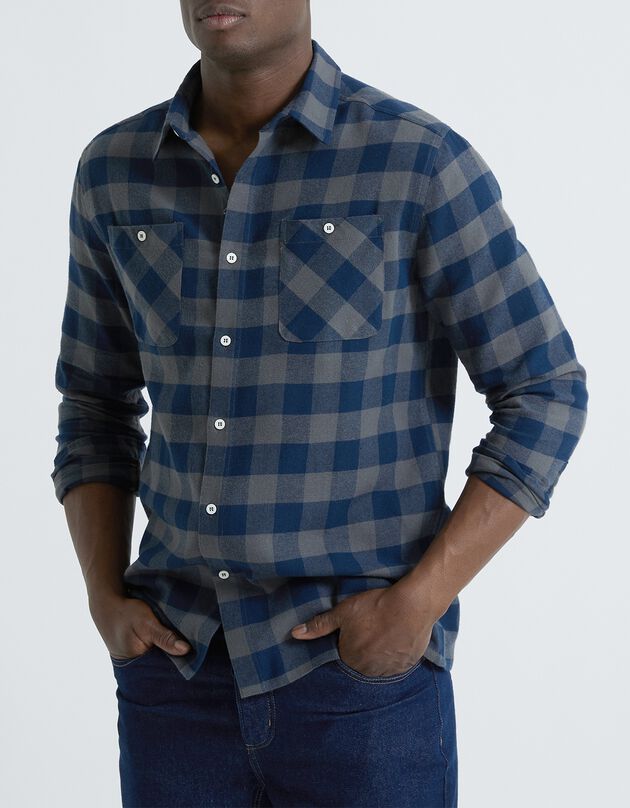 Chemise carreaux écossais flanelle (marine / gris)