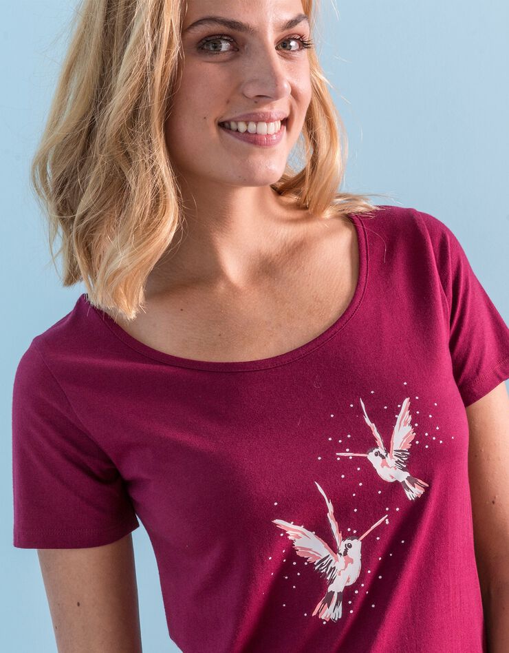 Chemise de nuit longue imprimé «oiseaux» (cerise)