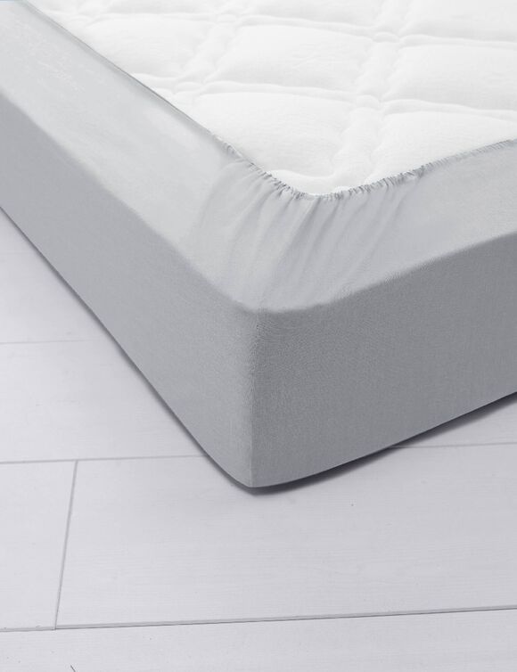 Drap-housse uni coton grands bonnets 40 cm (gris perle)