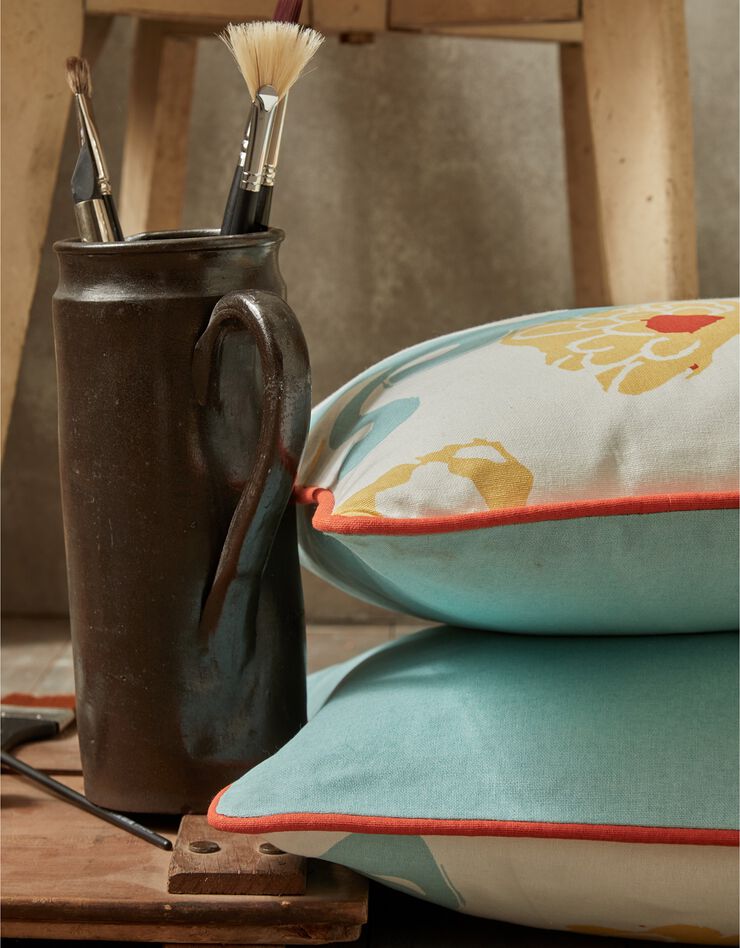Housse de coussin, collection "Odette Lepeltier" - lot de 2 (écru / safran)