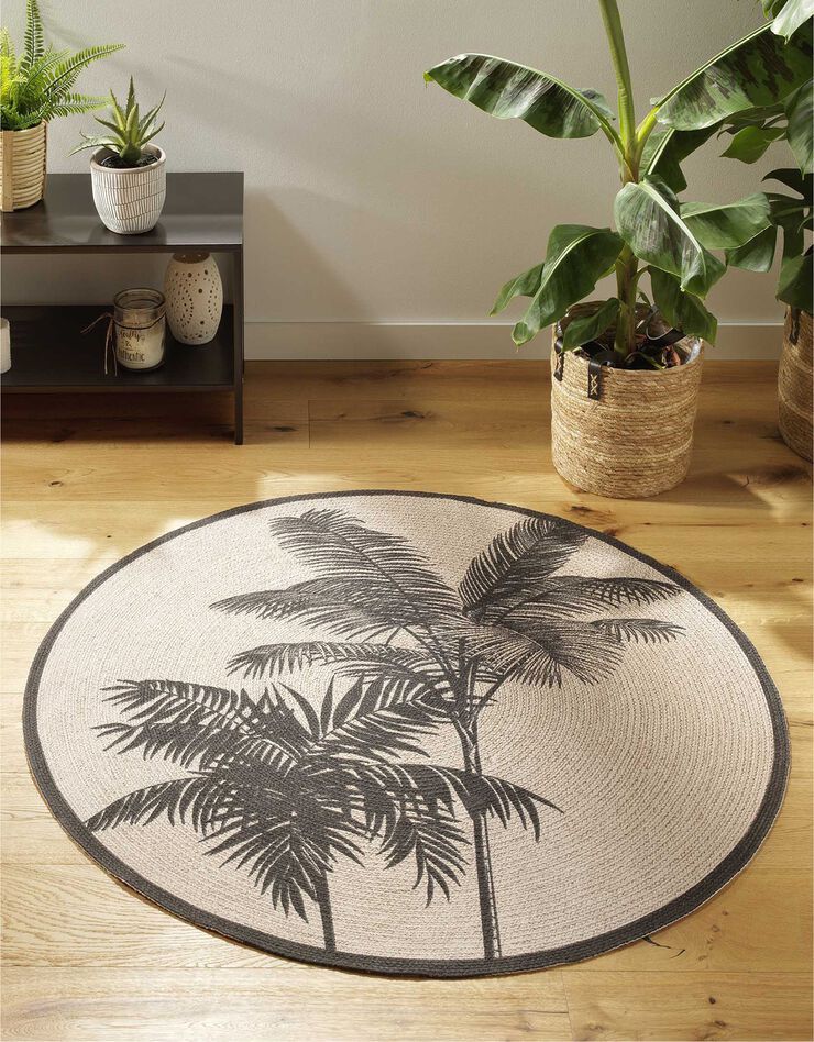 Tapis rond imprimé palmiers (imprimé) Tapis rond imprimé palmiers (imprimé)