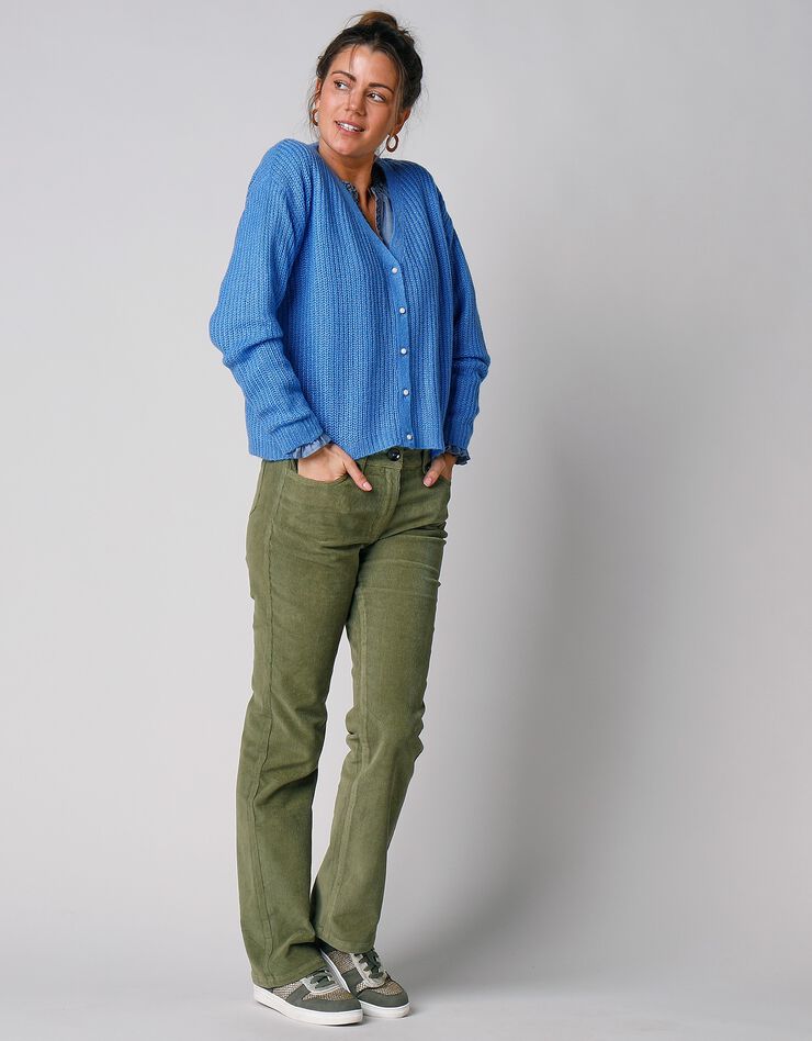 Gilet col V boutonné, maille anglaise toucher mohair (bleu lavande)