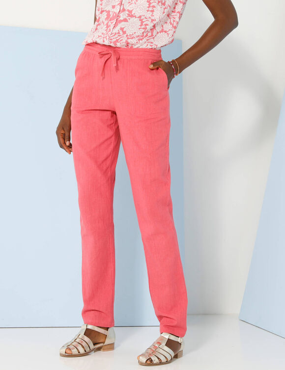 Pantalon fuselé fluide, lin-coton (rose)