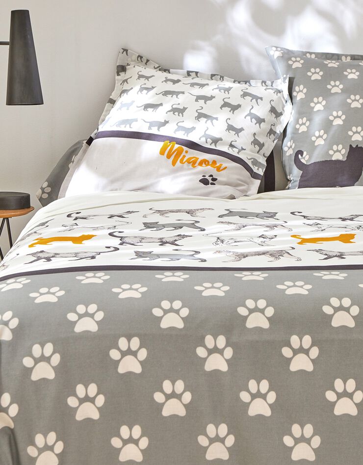 Linge de lit Robby imprimé chats - coton (gris)