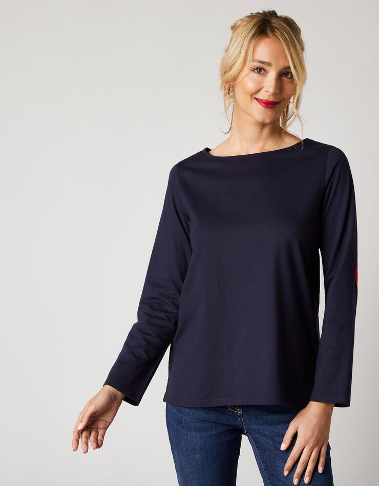 Tee-shirt marinière uni coudières coeur (marine) Tee-shirt marinière uni coudières coeur (marine)