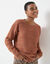 Pull col rond, maille poilue fantaisie (caramel)
