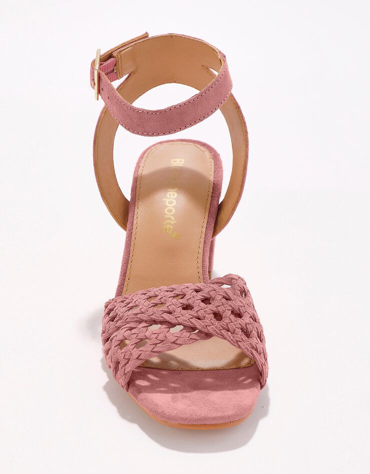 Sandales à brides en cuir tressé à talon  (vieux rose)