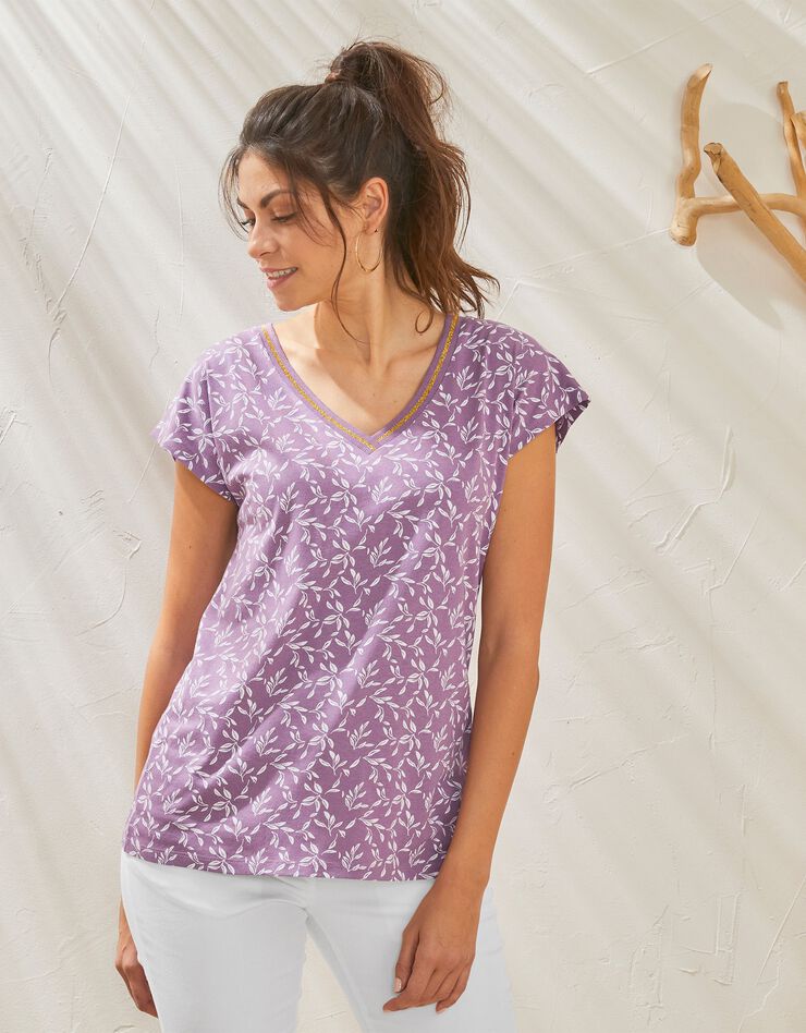 Tee-shirt manches courtes, imprimé bicolore (lilas) Tee-shirt manches courtes, imprimé bicolore (lilas)