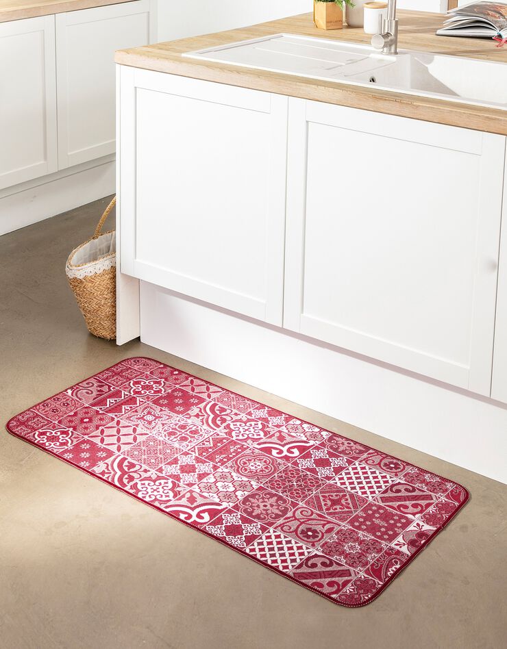 Tapis jacquard motif carreaux de ciment (rouge) Tapis jacquard motif carreaux de ciment (rouge)
