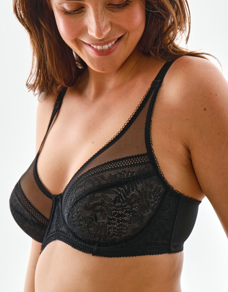 Soutien-gorge minimiseur en tulle et dentelle Camana - avec armatures (noir) Soutien-gorge minimiseur en tulle et dentelle Camana - avec armatures (noir)