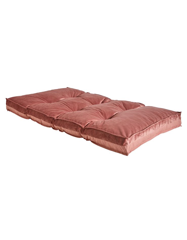 Long coussin de sol bi-matière velours/coton uni (rose poudré) Long coussin de sol bi-matière velours/coton uni (rose poudré)