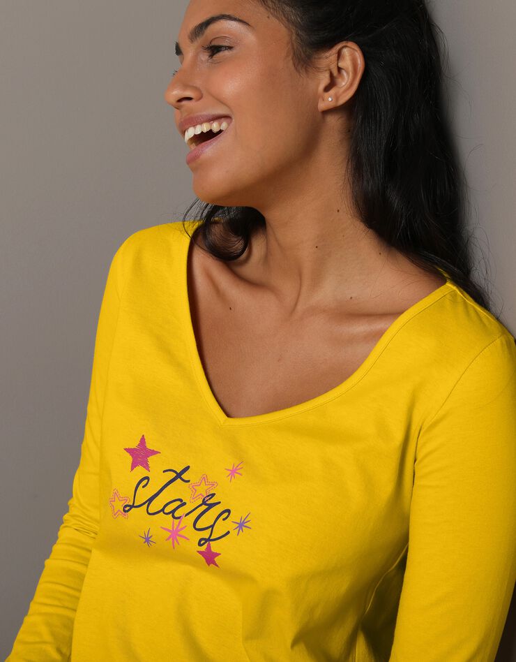 Tee-shirt de pyjama manches longues imprimé Estrella (jaune) Tee-shirt de pyjama manches longues imprimé Estrella (jaune)