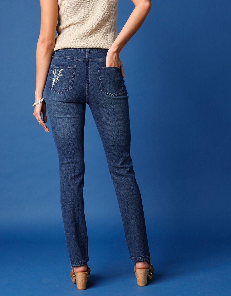 Jean droit poches brodées (bleu)