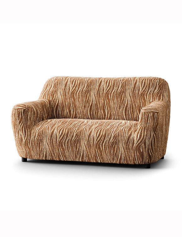 Housse bi-extensible microfibre imprim&eacute; vagues pour fauteuil et canap&eacute; (chocolat)