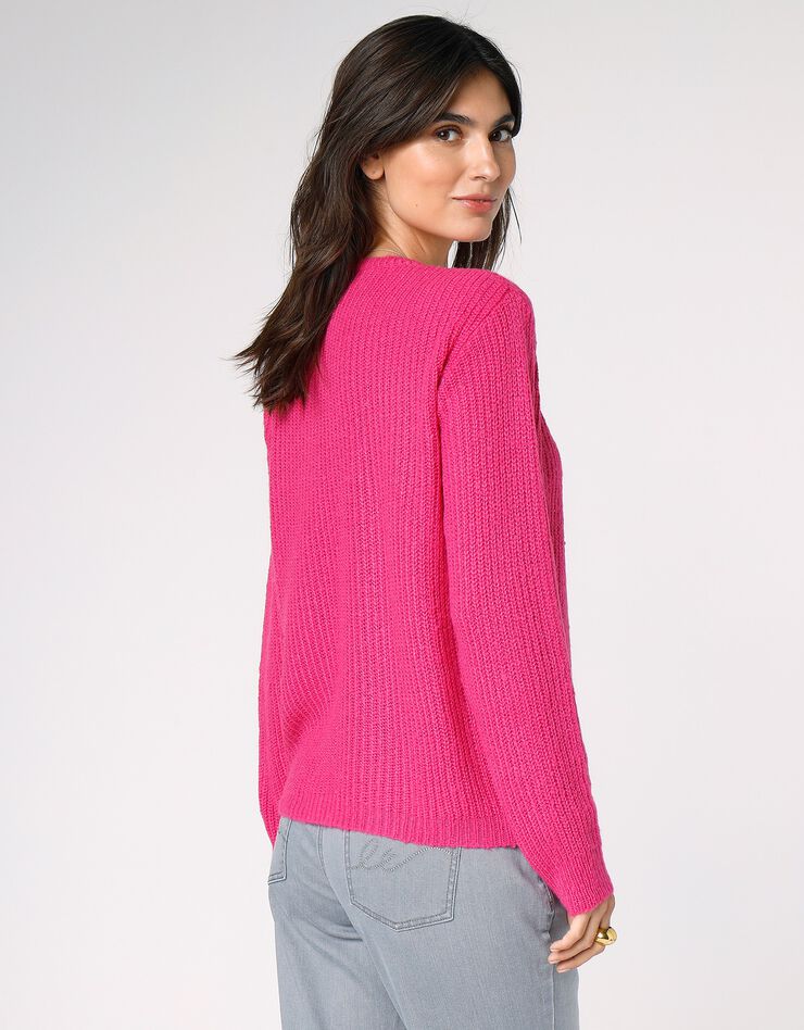 Cardigan boutons façon perles, maille anglaise (rose)