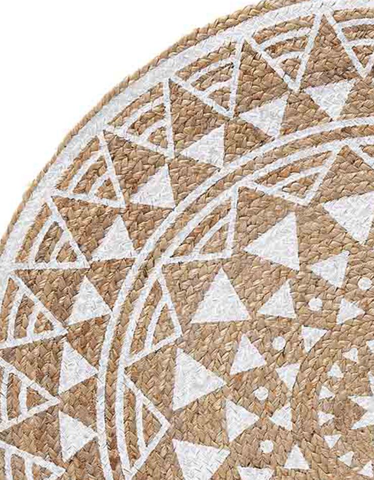 Tapis rond en jute imprimé blanc (blanc / naturel)