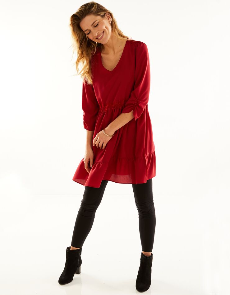 Tunique dentelle manches 7/8ème unie (rouge) Tunique dentelle manches 7/8ème unie (rouge)