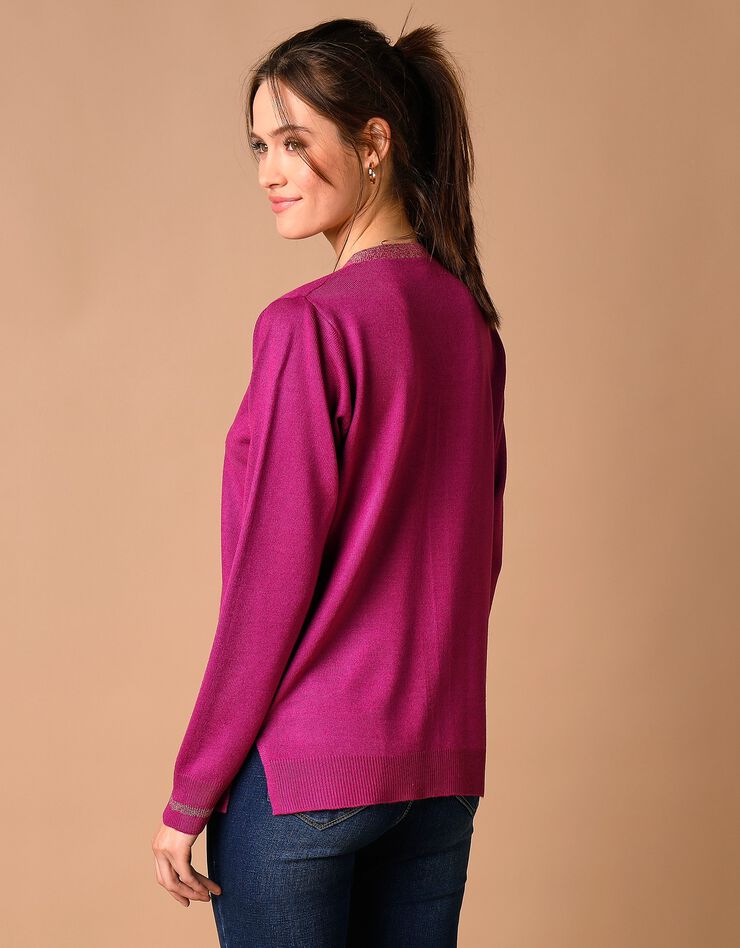 Pull col V toucher cachemire détails brillants (violine) Pull col V toucher cachemire détails brillants (violine)