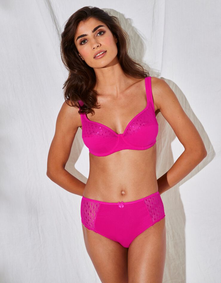 Culotte maxi coton dentelle unie Coria - lot de 2 (fuchsia) Culotte maxi coton dentelle unie Coria - lot de 2 (fuchsia)