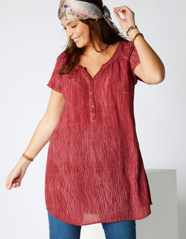 Blouse col fantaisie manches courtes, crépon (brique) Blouse col fantaisie manches courtes, crépon (brique)