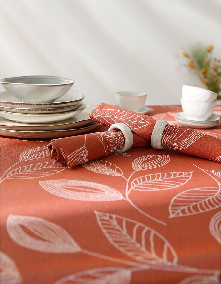 Nappe anti-taches bicolore imprimée feuilles (terracotta) Nappe anti-taches bicolore imprimée feuilles (terracotta)