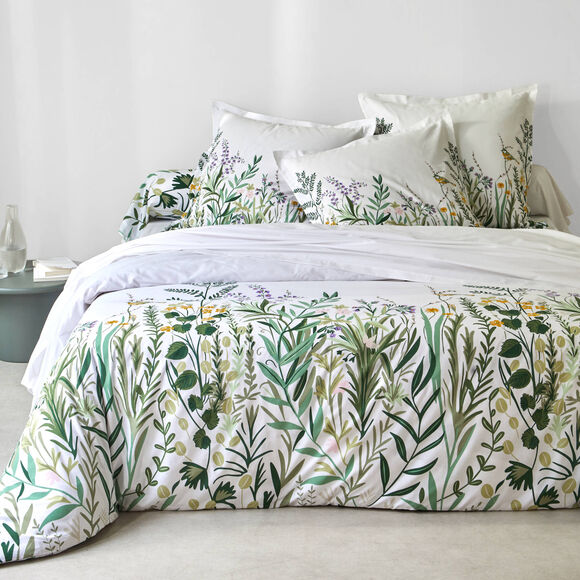 Linge de lit Alice en coton imprimé (blanc / vert)