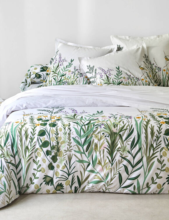 Linge de lit Alice en coton imprimé (blanc / vert)