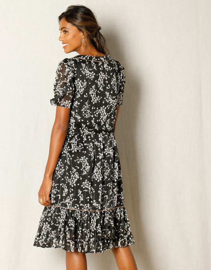 Robe imprimé floral, voile jacquard (noir / blanc)