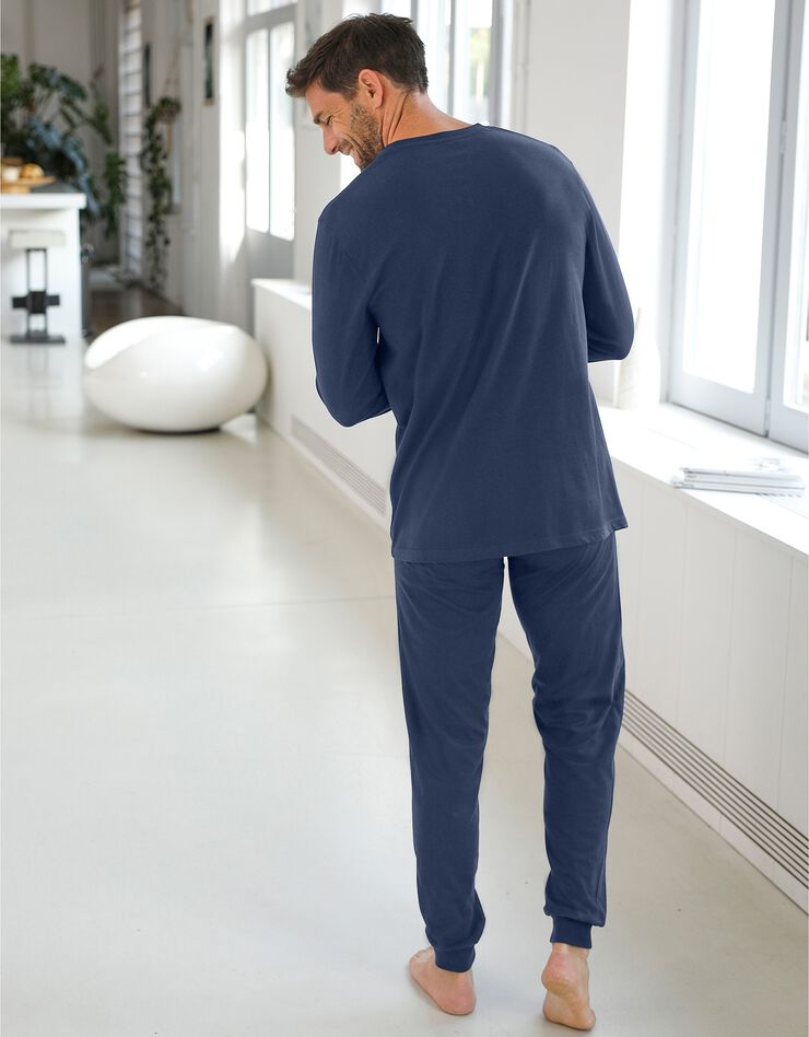 Pyjama uni col V coton - lot de 2 (gris + marine) Pyjama uni col V coton - lot de 2 (gris + marine)