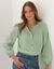 Chemisier uni col rond, manches longues blousantes (vert)