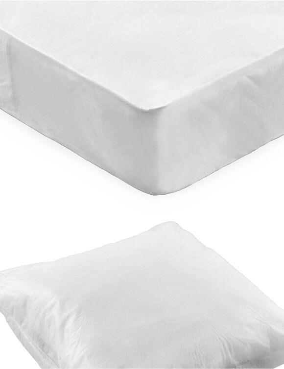 Kit jetable 1 ou 2 personnes : prot&egrave;ge-oreillers + prot&egrave;ge-matelas forme housse - lot de 10 (blanc)