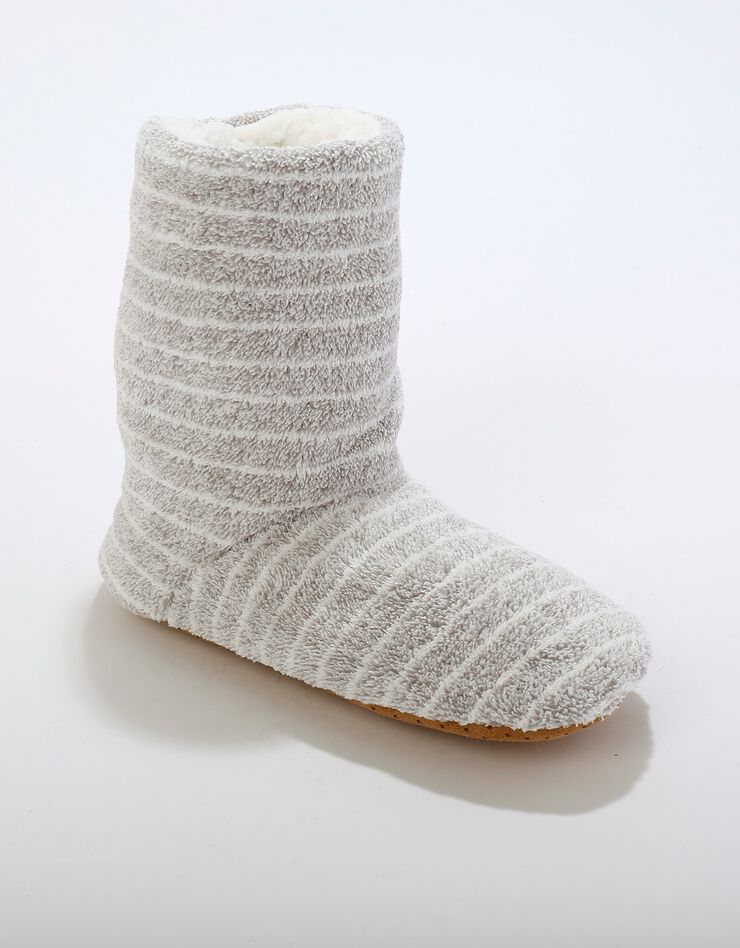 Chaussons bottillons souples fourrés en fausse fourrure - rayés (gris) Chaussons bottillons souples fourrés en fausse fourrure - rayés (gris)