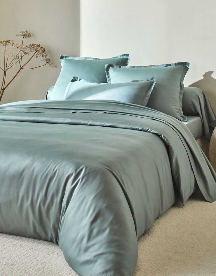 Linge de lit satin uni (vert grisé)