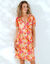 Robe courte imprimée grandes fleurs, voile fils brillants (rouge / violine)
