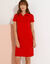 Robe droite col polo unie, maille stretch (rouge carmin)