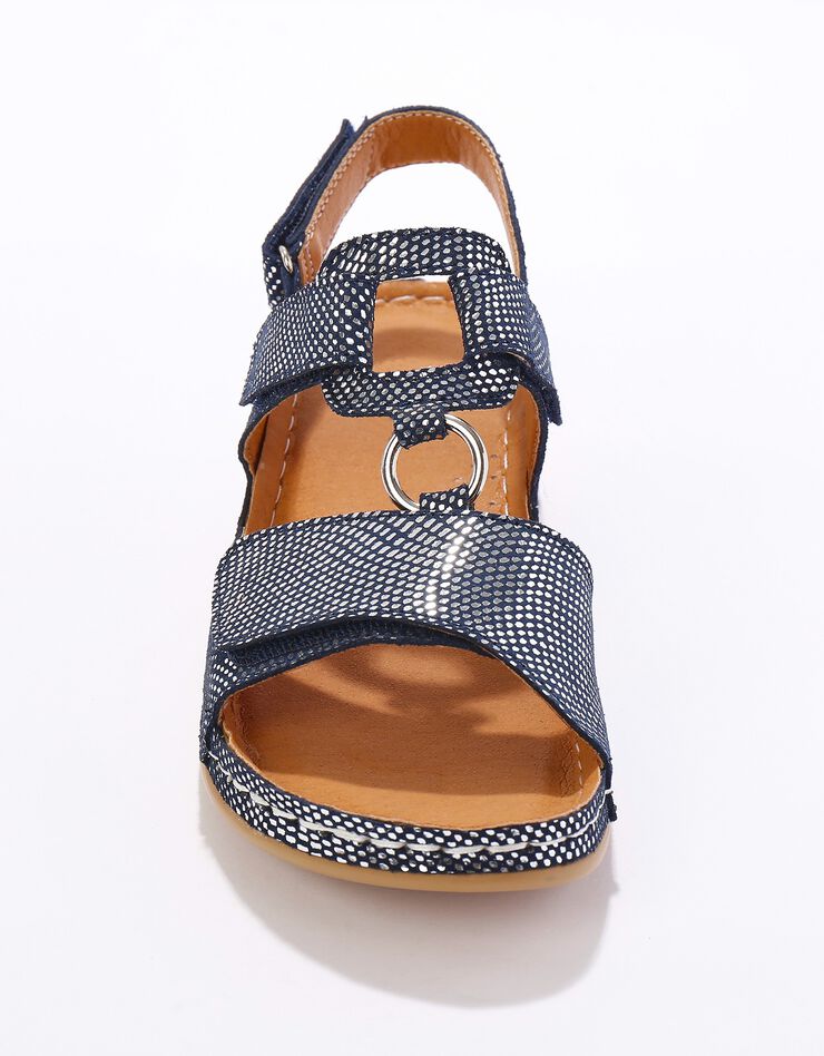 Sandales compensées scratchées à ouverture totale, cuir irisé (bleu)