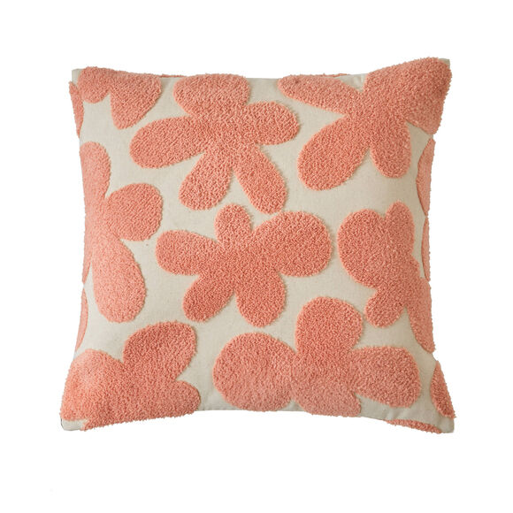 Coussin fleuri &eacute;ponge bouclette relief&eacute;e (rose)