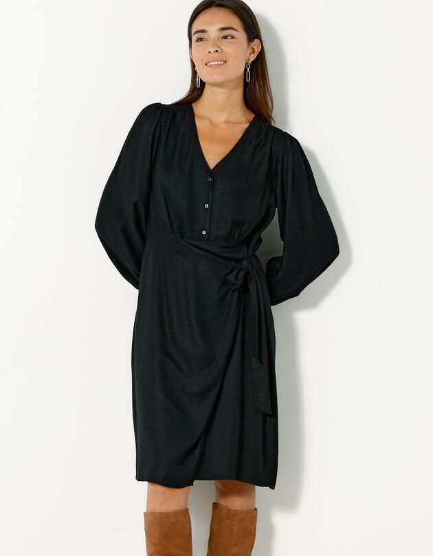 Robe drapée manches longues. (noir)